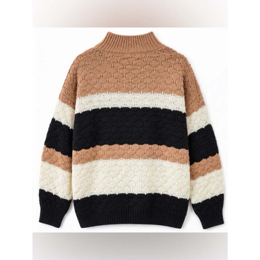 mine Striped Cowl Neck Sweater in Black, Cream & Tan - Picture 3 of 6